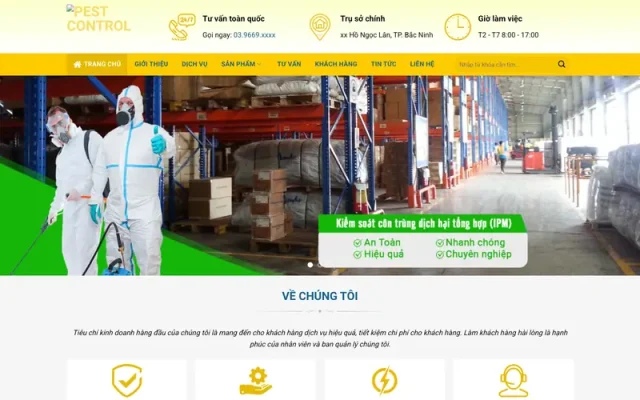 Mẫu web dịch vụ diệt côn trùng, sâu bọ, kiến gián