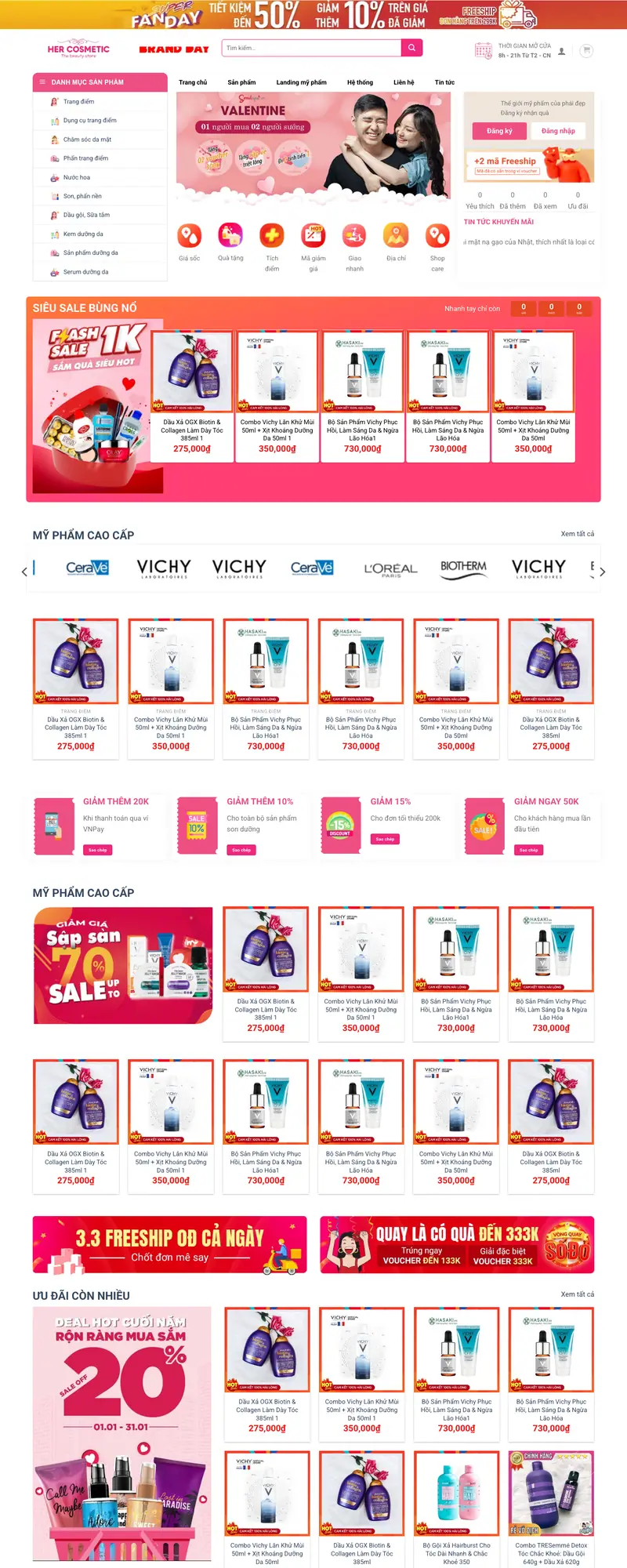Mẫu web bán hàng mỹ phẩm 23 – giao diện trang chủ