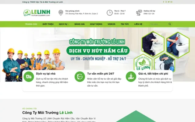 Mẫu web dịch vụ vệ sinh, hút hầm , bể phốt