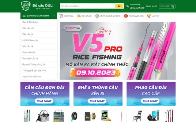 Mẫu web bán đồ câu, dụng cụ câu cá