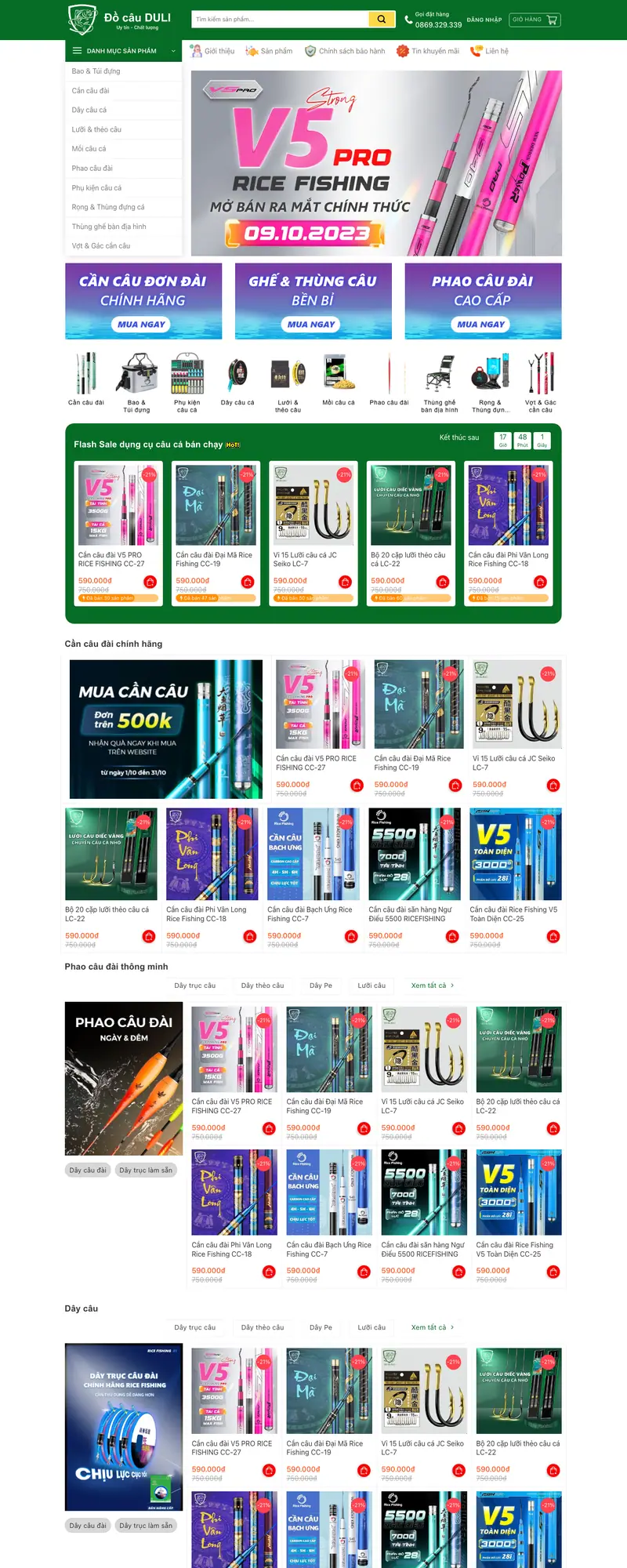 Mẫu web bán đồ câu, dụng cụ câu cá