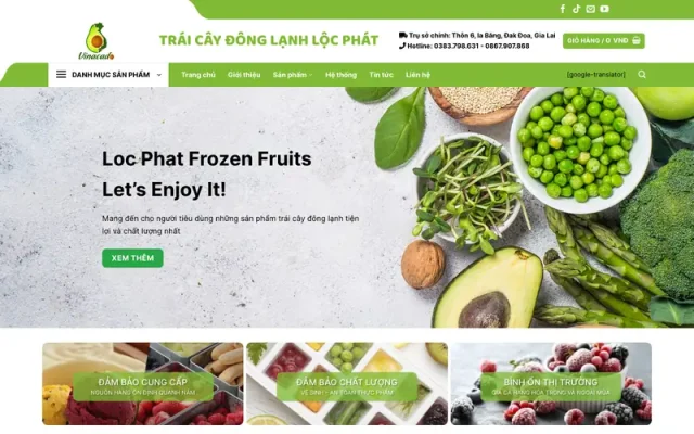 Mẫu web bán trái cây đông lạnh, thực phẩm sạch
