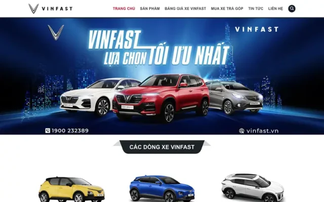 Mẫu web bán xe vinfast