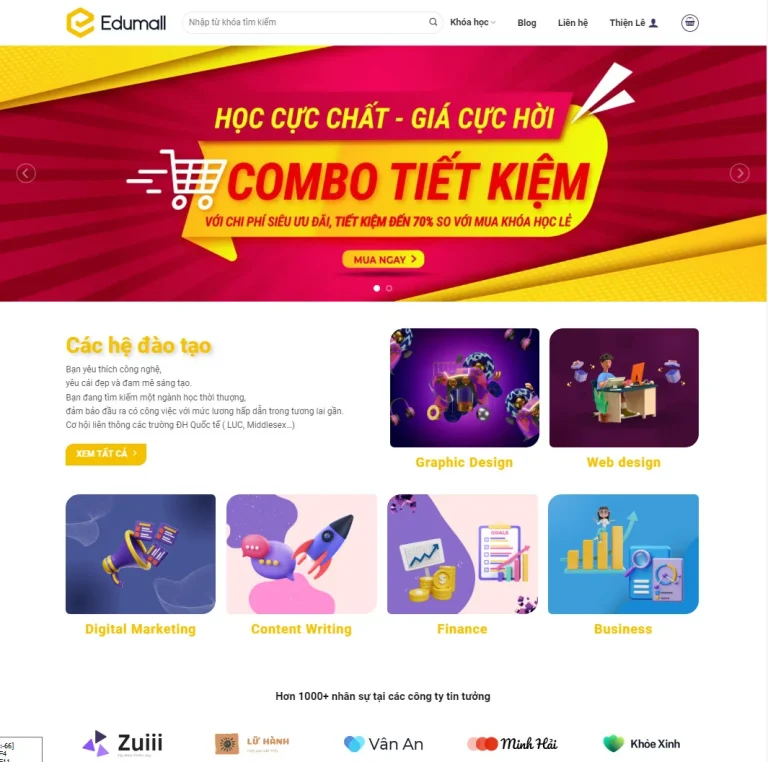Mẫu web Bán khóa học – Có tích hợp học online – Quản lý khóa học ngay trên web
