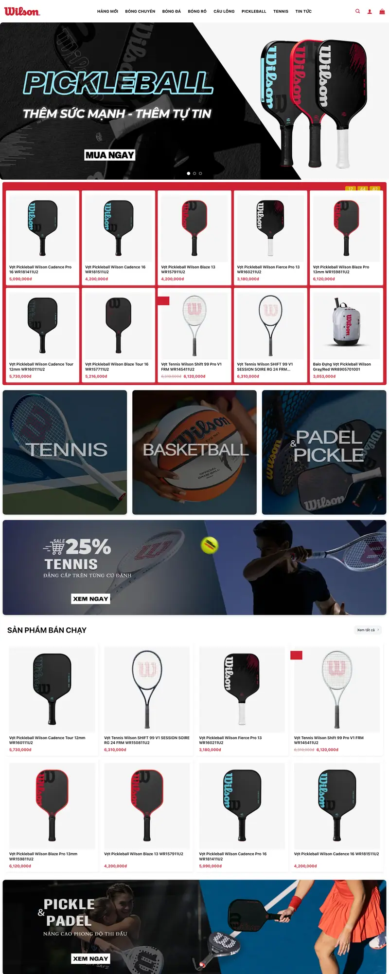 Mẫu web bán vợt, phụ kiện pickeball
