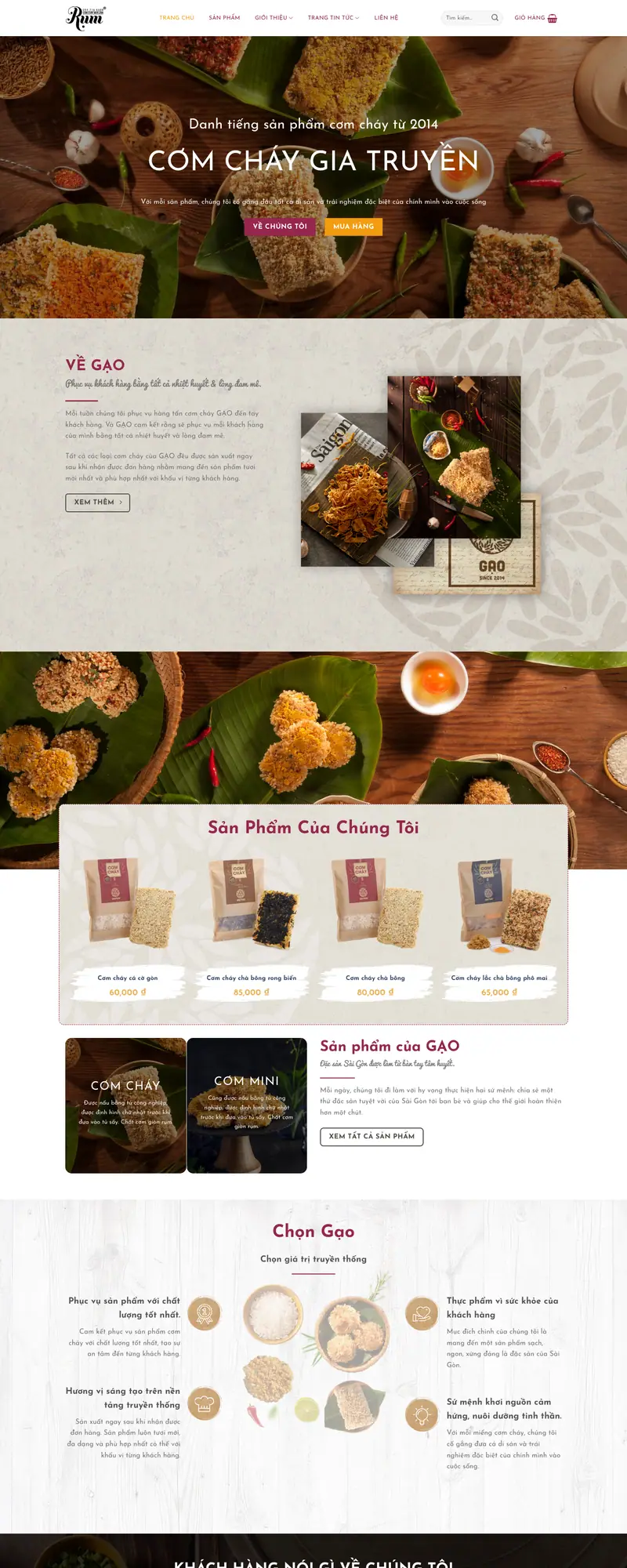 Mẫu web bán cơm cháy gia truyền