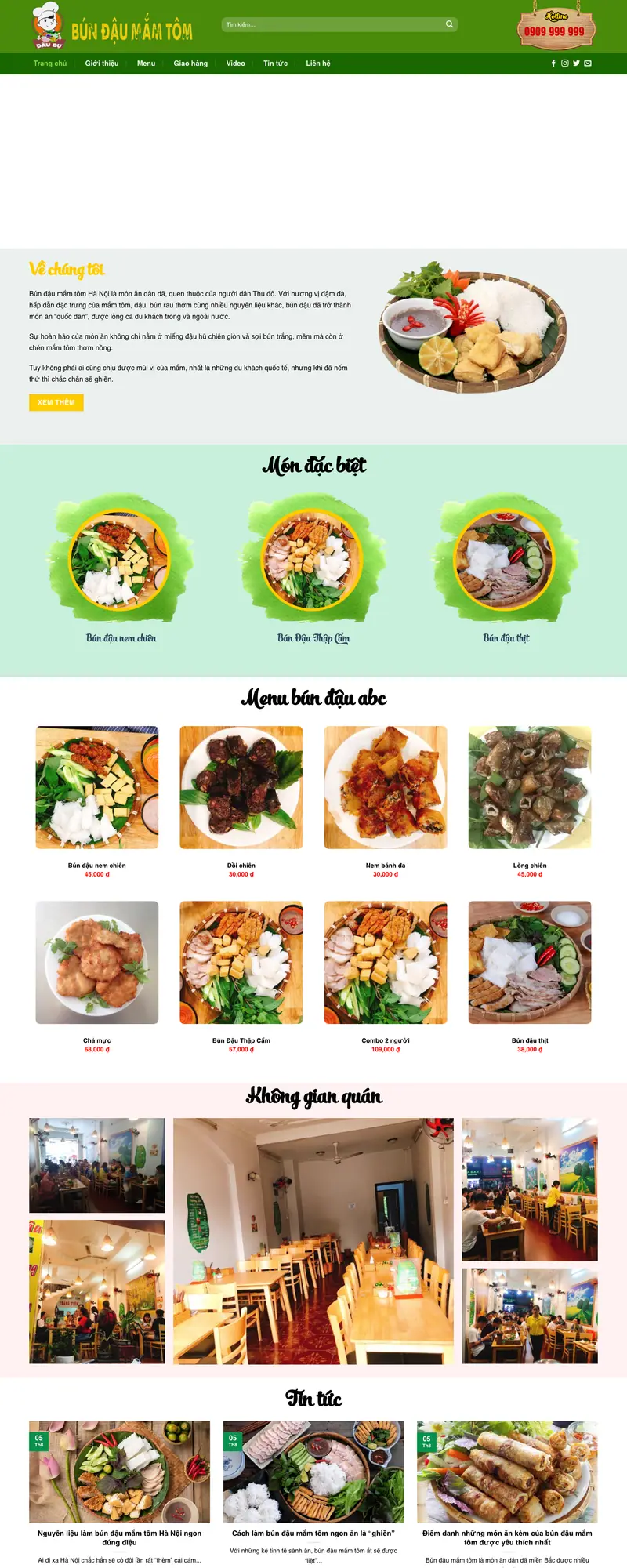 Mẫu web quán bún đậu mắm tôm