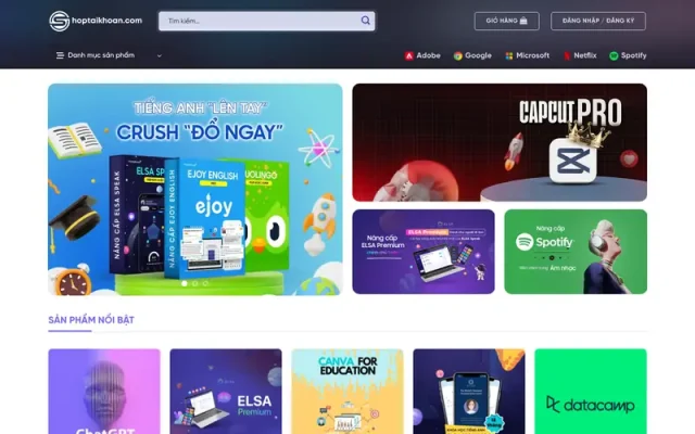 Mẫu web bán tài khoản, phần mềm, key bản quyền 01