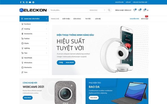 Mẫu web bán đồ công nghệ tối giản