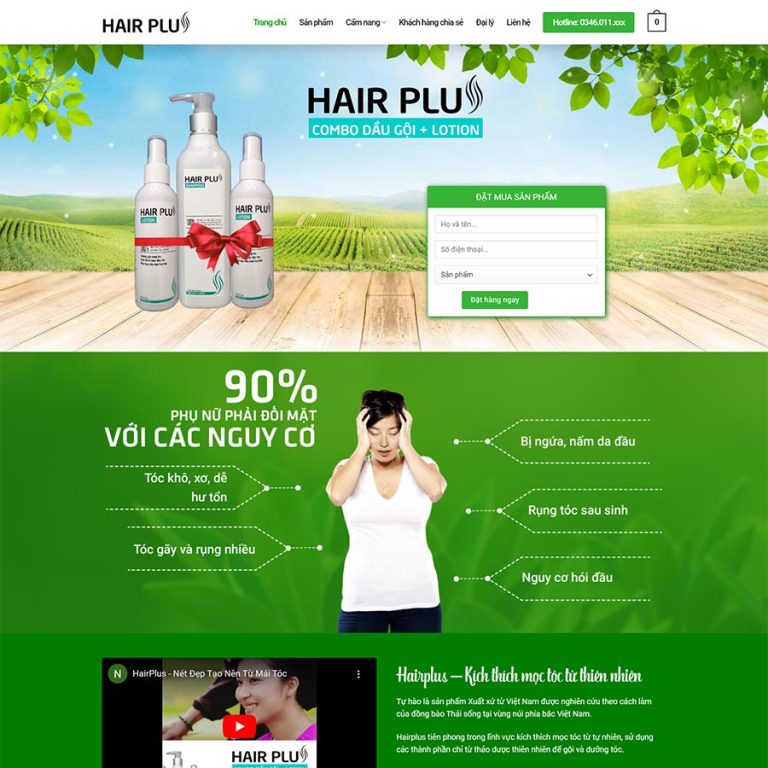 Mẫu web bán dầu gội tự nhiên