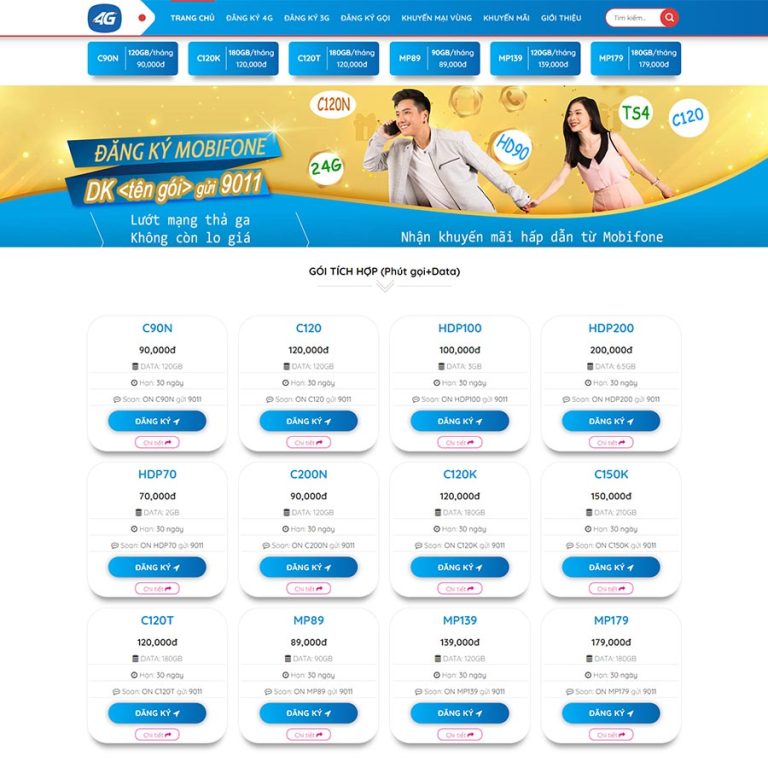 Mẫu web bán gói cước điện thoại trẻ trung