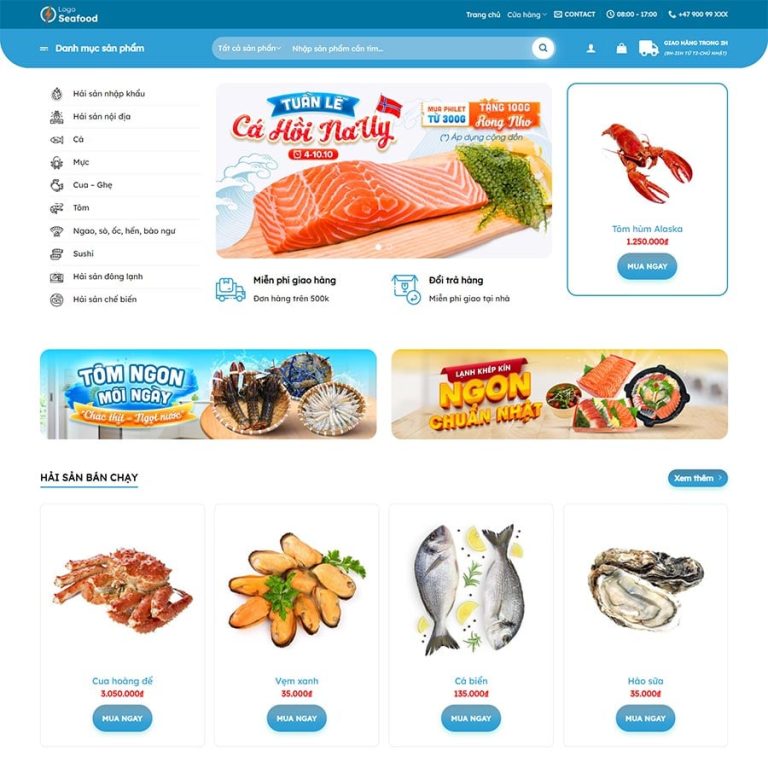 Mẫu web bán hải sản hiện đại