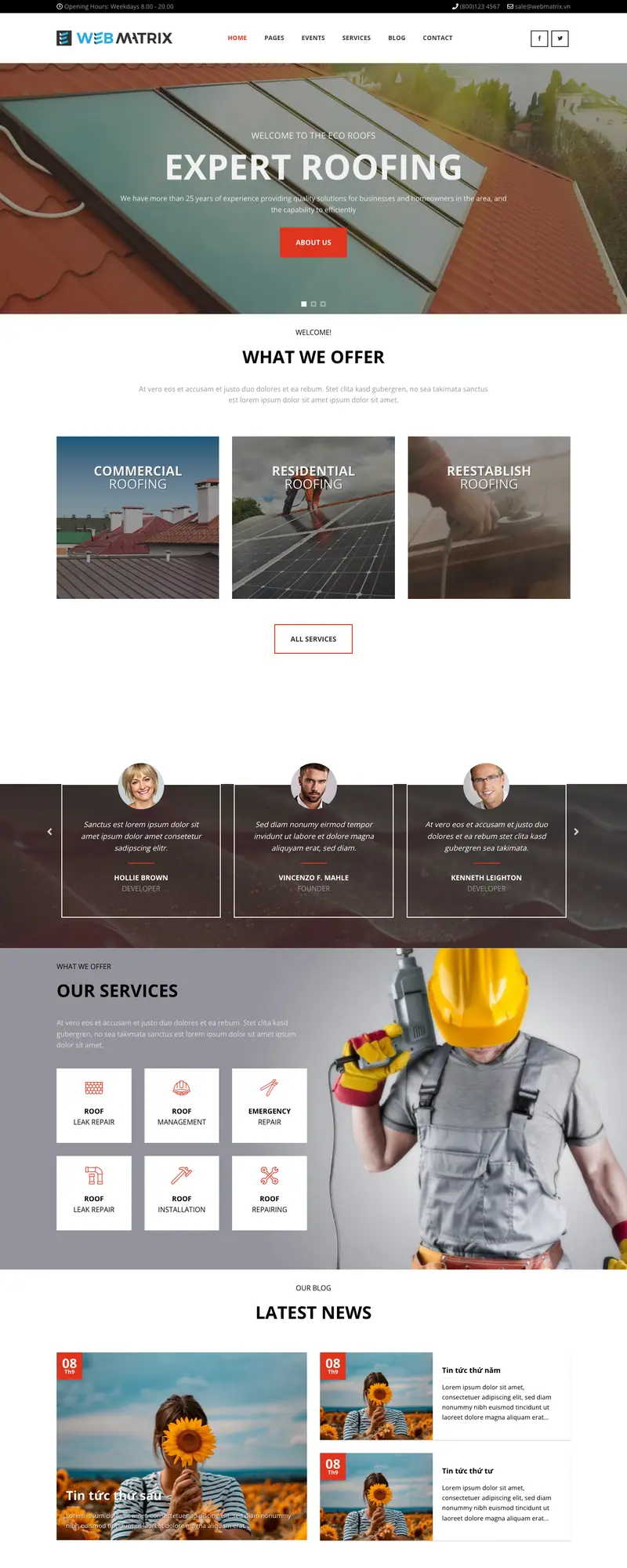 Mẫu web giới thiệu công ty xây dựng – giao diện trang chủ