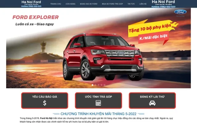 Mẫu web bán ô tô ford năng động