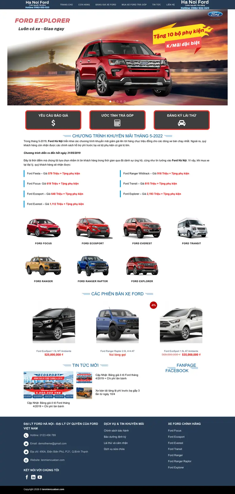 Mẫu web bán ô tô ford năng động