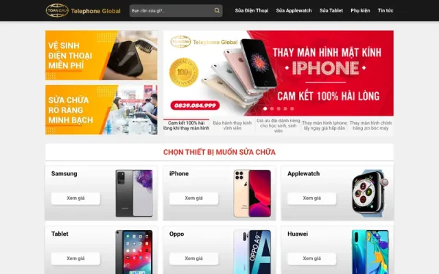 Mẫu web sửa chữa điện thoại hiện đại