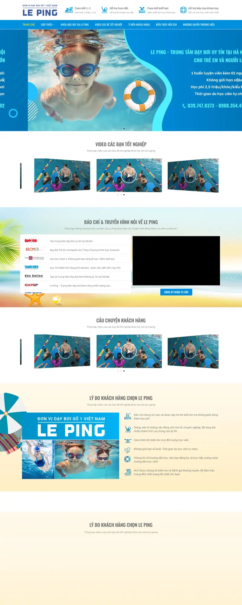 Mẫu web dạy bơi trẻ trung