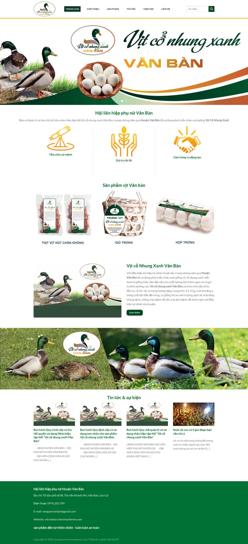 Mẫu web bán vịt cổ nhung xanh