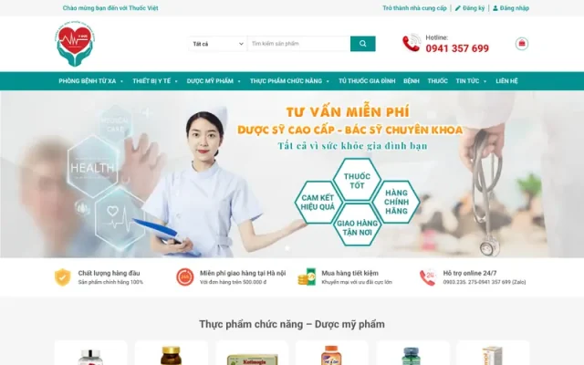 Mẫu web bán dược mỹ phẩm và thiết bị y tế