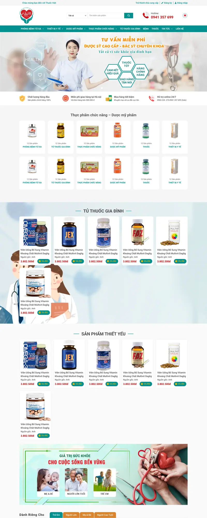 Mẫu web bán dược mỹ phẩm và thiết bị y tế