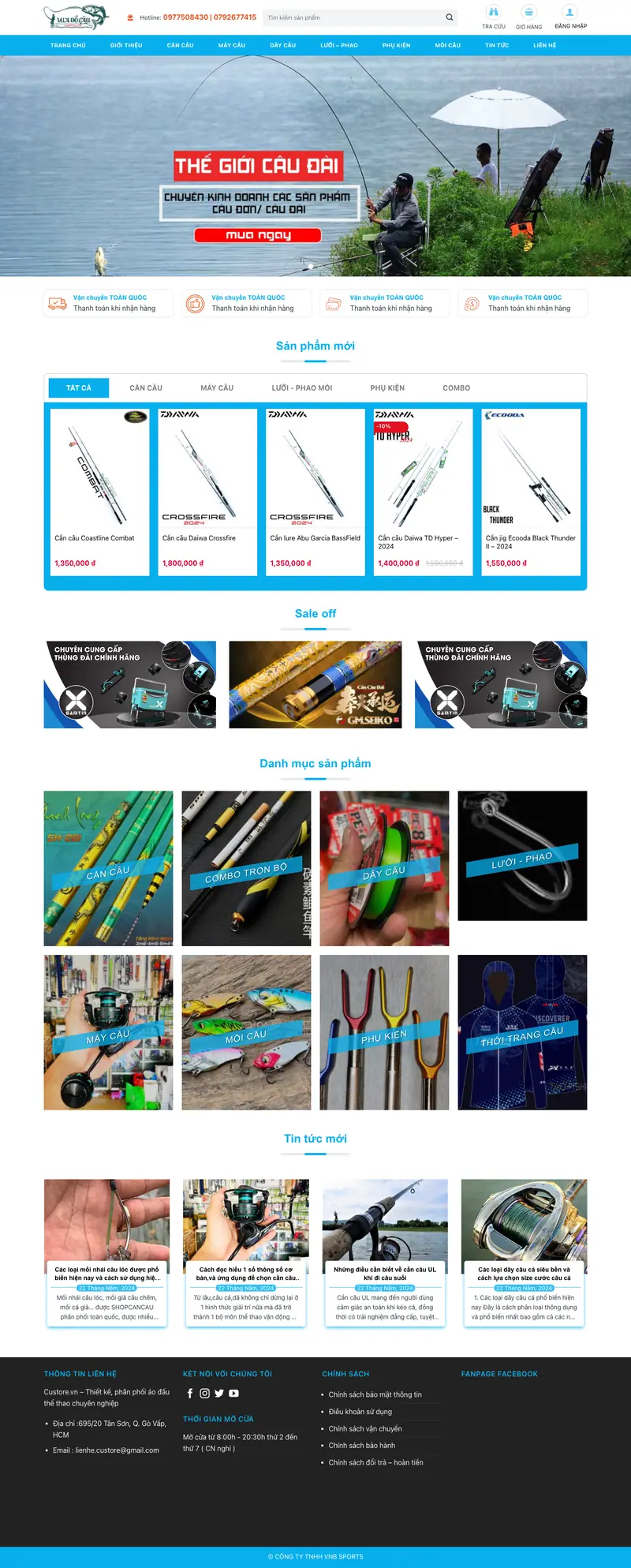 Mẫu web bán đồ câu cá – màn hình 1
