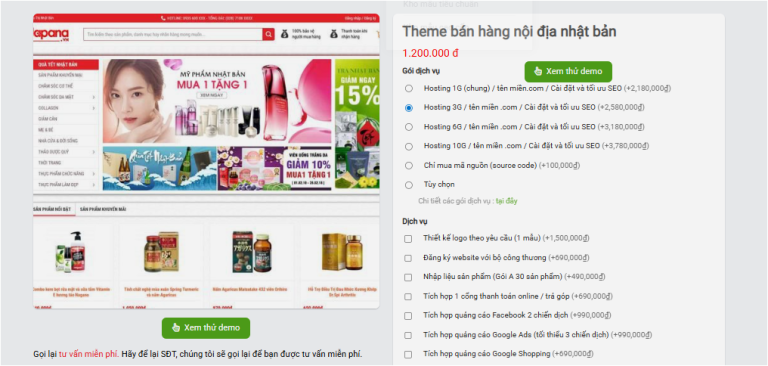 mẫu website bán hàng