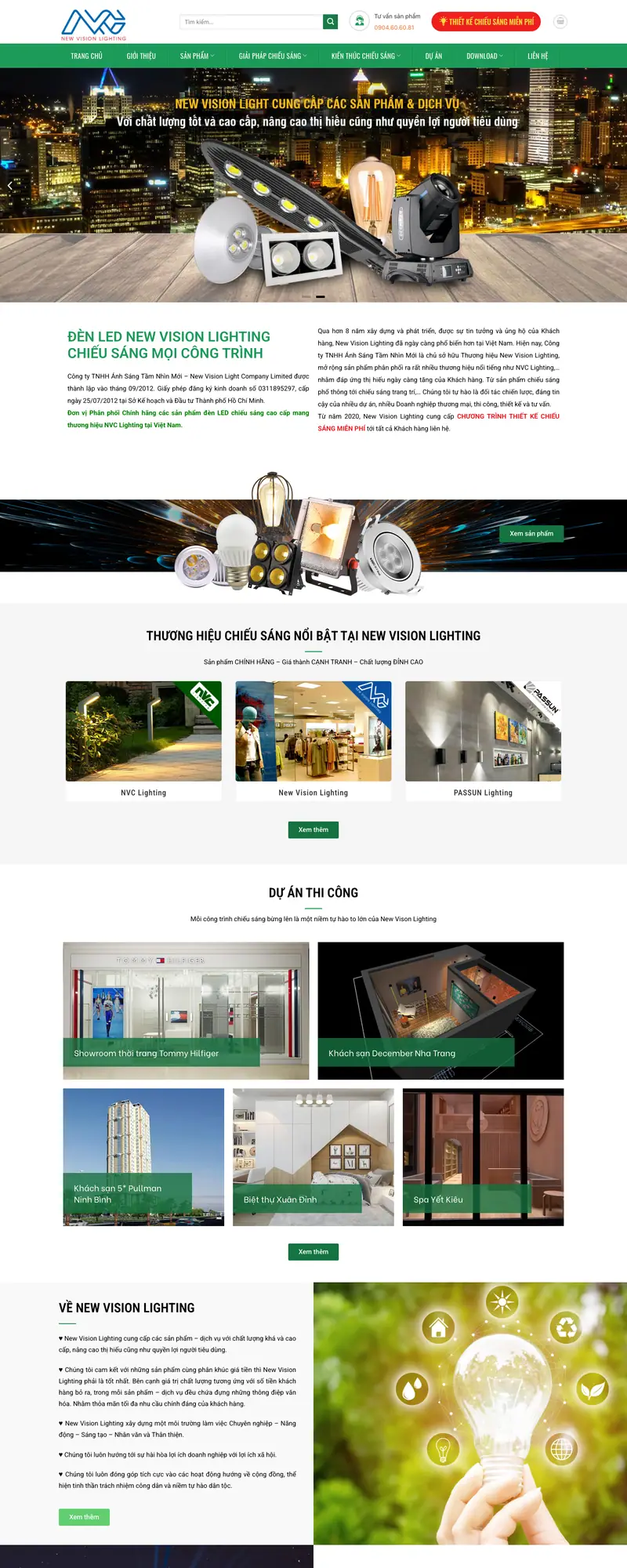 Mẫu web bán đèn led chiếu sáng chuyên nghiệp – giao diện trang chủ