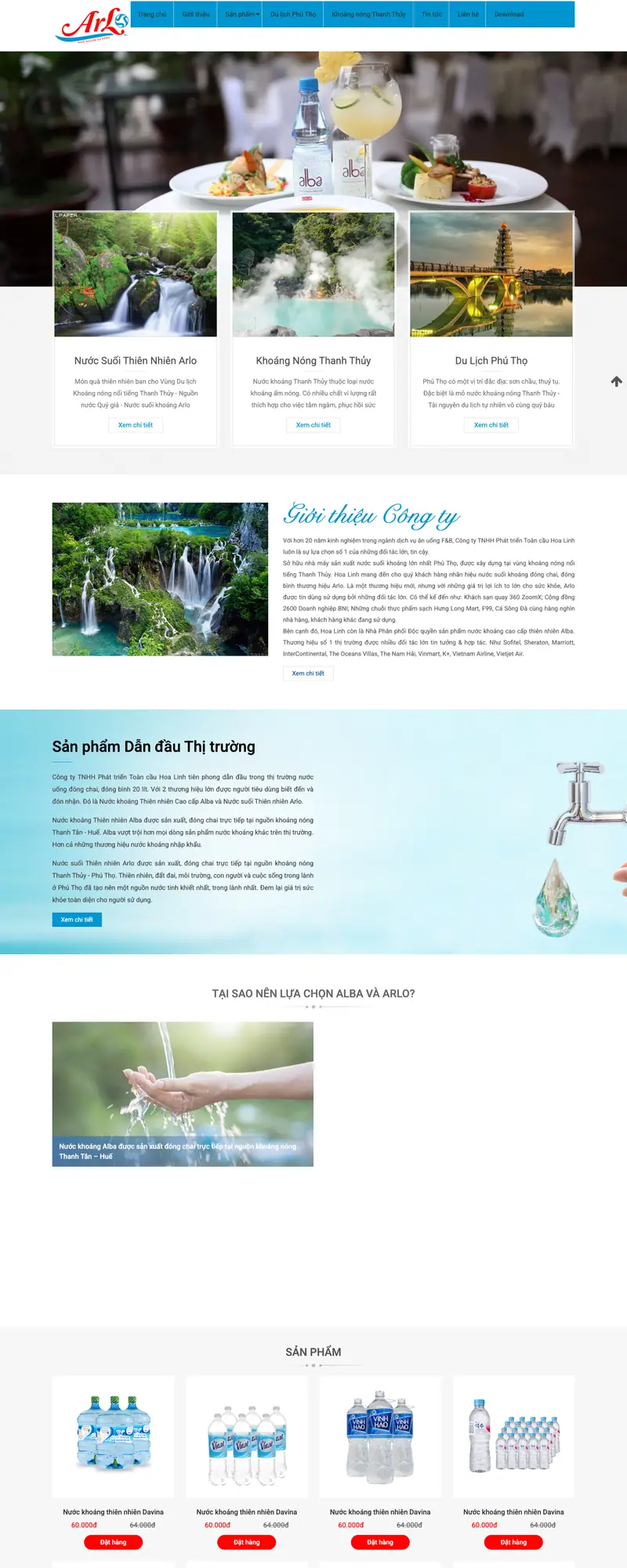 Mẫu web nước khoáng tự nhiên – giao diện trang chủ
