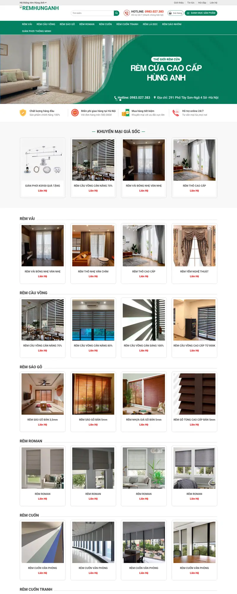 Mẫu web rèm cửa chuyên nghiệp – giao diện trang chủ