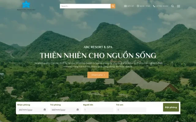 Mẫu web khu nghỉ dưỡng, resort tự nhiên