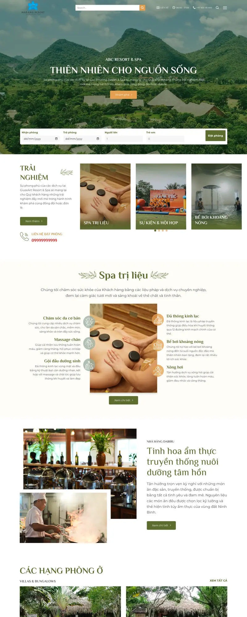 Mẫu web khu nghỉ dưỡng, resort tự nhiên