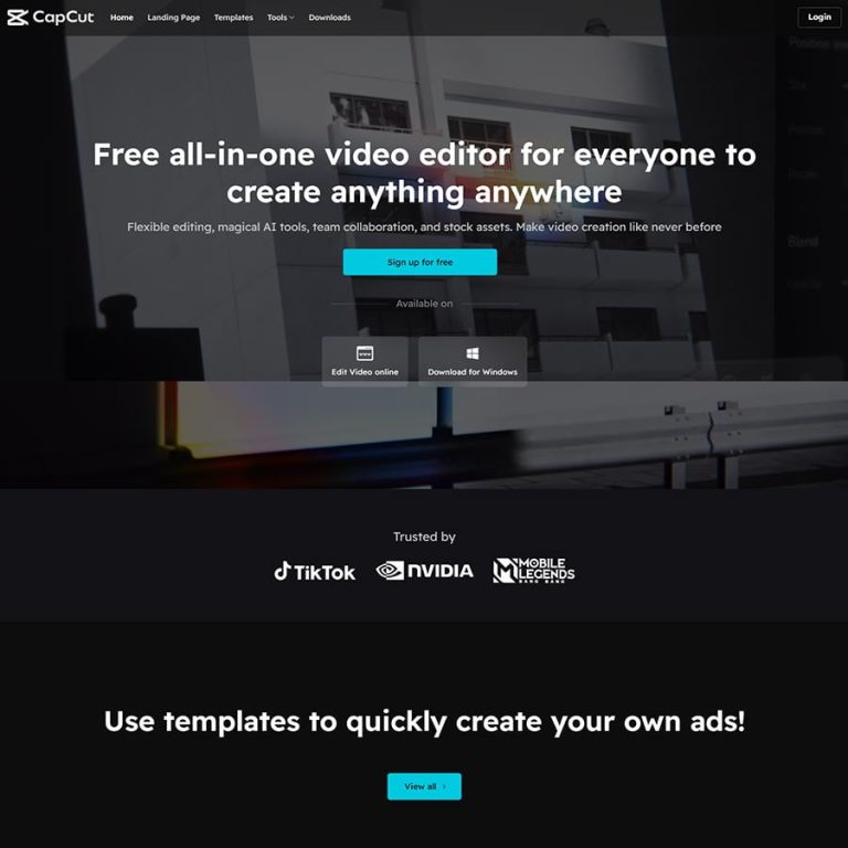 Mẫu web giới thiệu capcut hiện đại