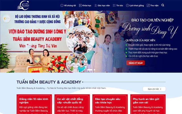 Mẫu web đào tạo thẩm mỹ chuyên nghiệp