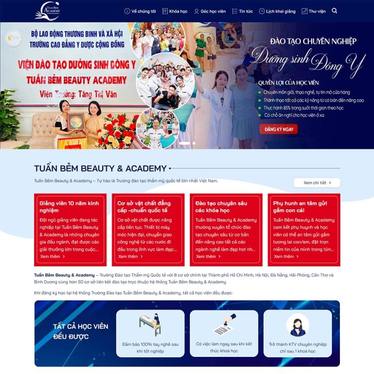 Mẫu web đào tạo thẩm mỹ chuyên nghiệp