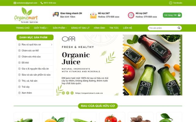 Mẫu web shop thực phẩm sạch tự nhiên