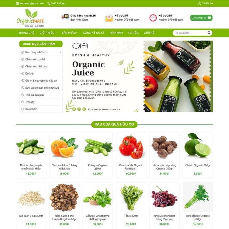 Mẫu web shop thực phẩm sạch tự nhiên