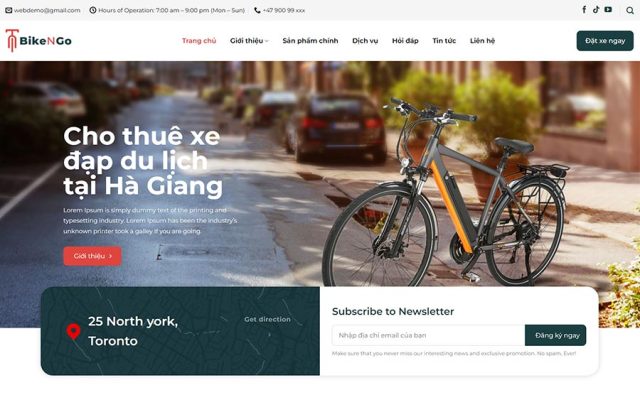 Mẫu web cho thuê xe đạp tự nhiên