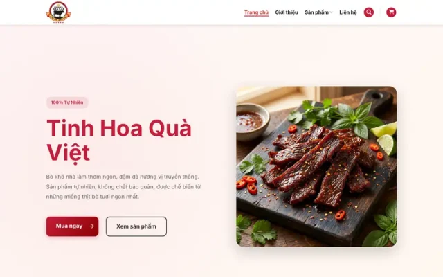 Mẫu web bán bò khô, bò một nắng
