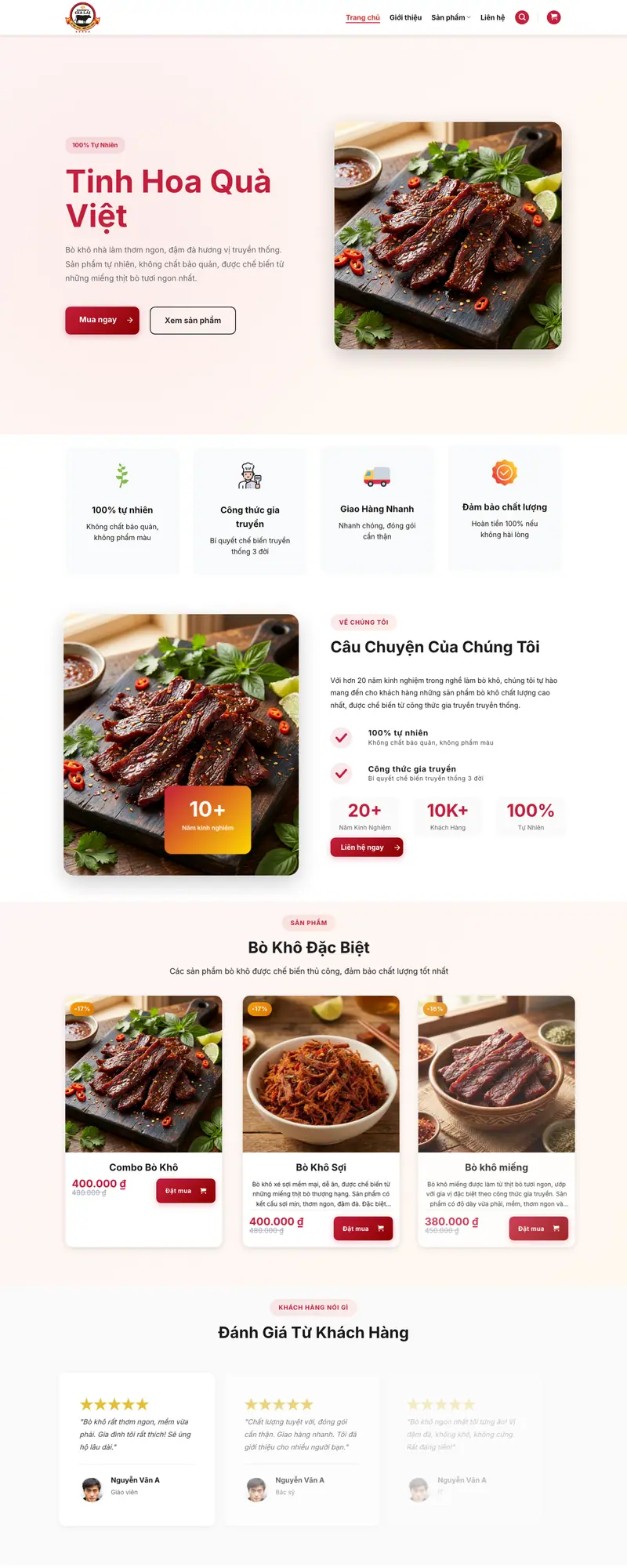 Mẫu web bán bò khô, bò một nắng