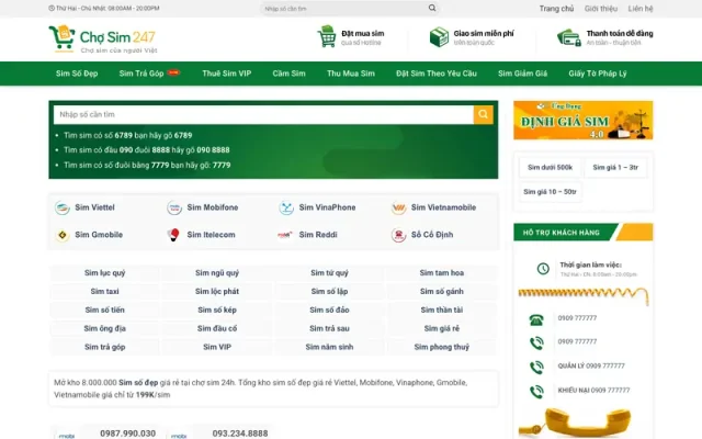Mẫu web bán sim số – shop online