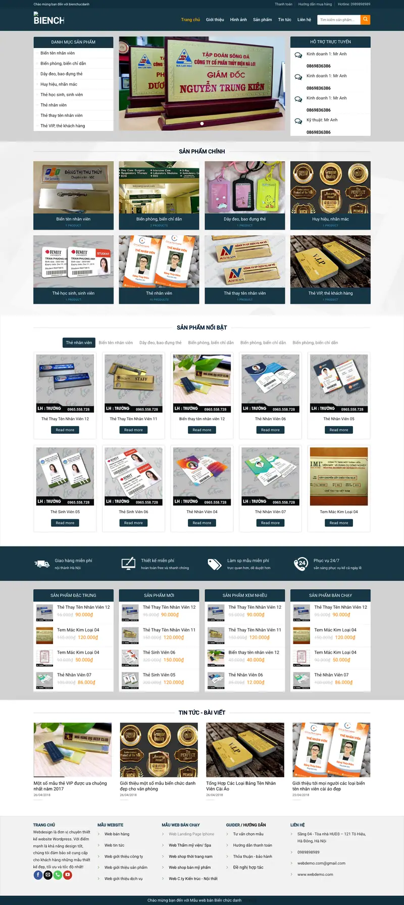 Mẫu web dịch vụ làm biển chức danh thẻ văn phòng