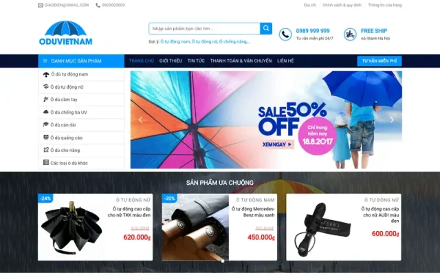 Mẫu web bán ô dù áo mưa – shop online
