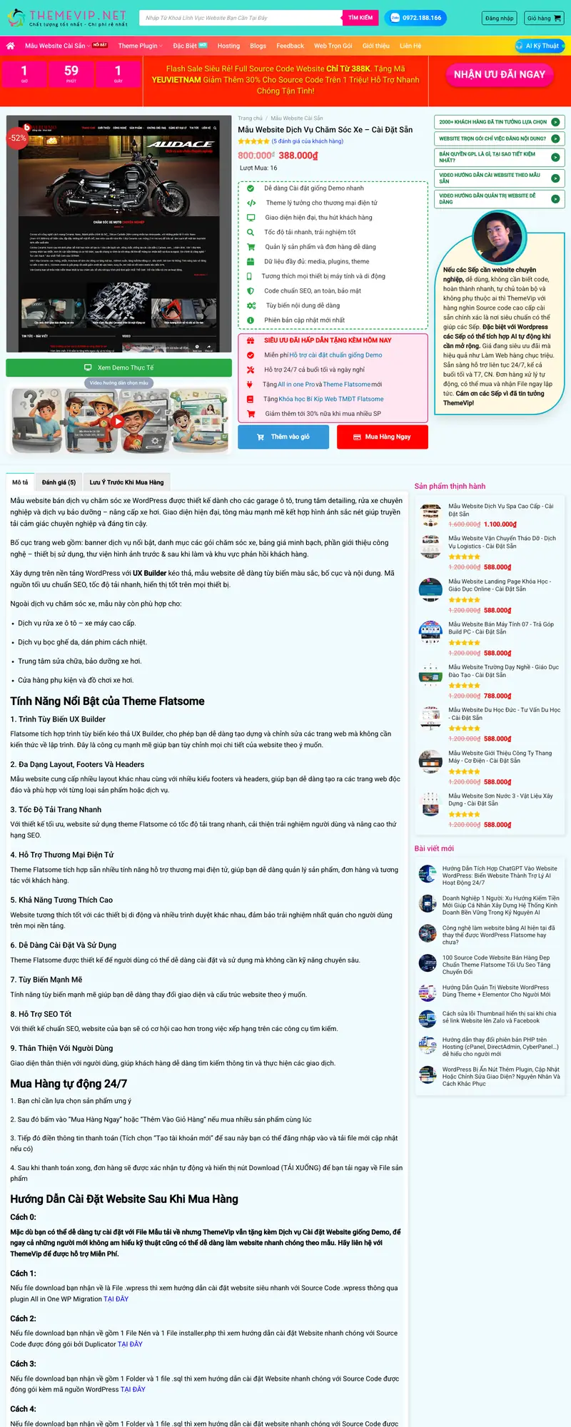 Mẫu web dịch vụ chăm sóc xe