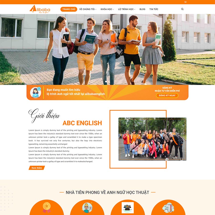 Theme WordPress Trung Tâm Ngoại Ngữ, Anh Ngữ 05 – màn hình 1