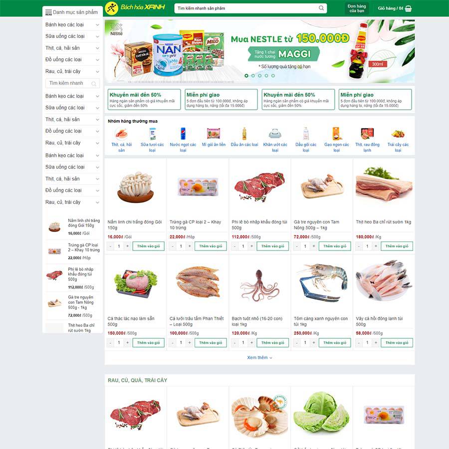 Mẫu web siêu thị bách hóa – shop online – màn hình 1