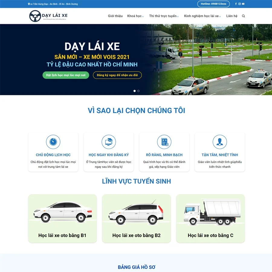 Mẫu web dạy lái xe 02 – đào tạo lái xe – màn hình 1