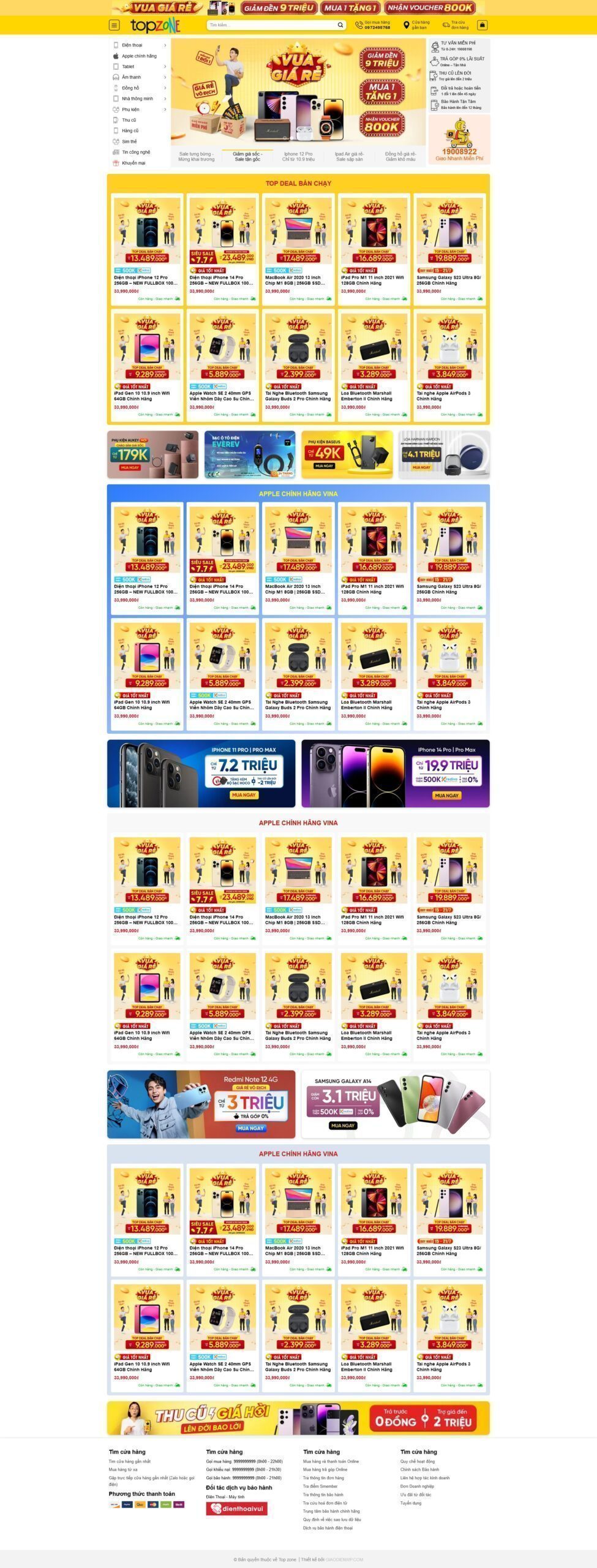 Mẫu web bán điện thoại – đồ công nghệ – shop online – màn hình 1