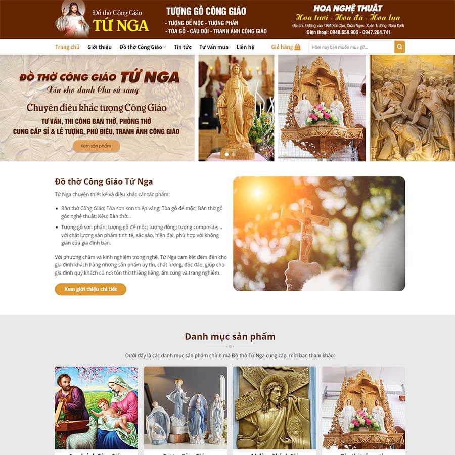 Mẫu web bán đồ thờ bàn thờ – shop online – màn hình 1
