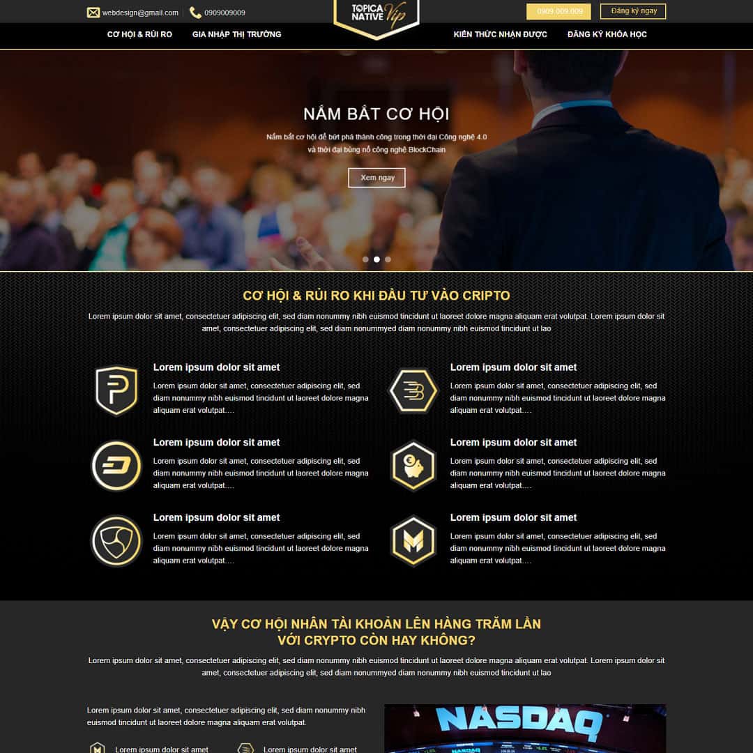 Theme WordPress landing page khóa học tài chính crypto – màn hình 1