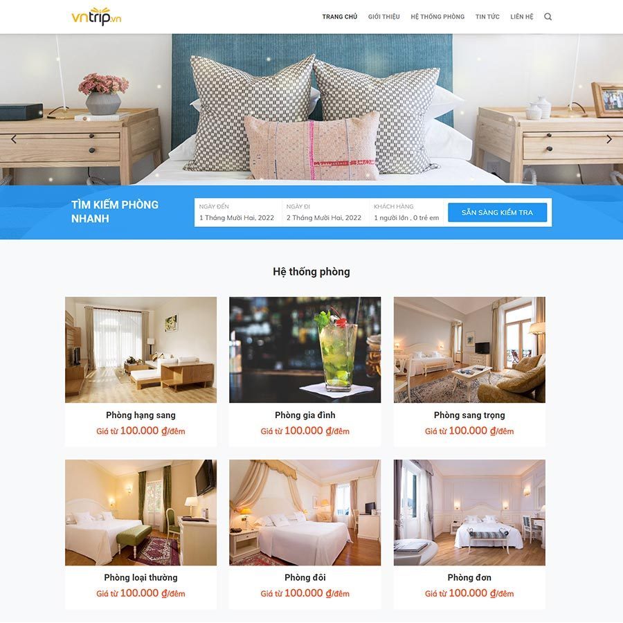 Mẫu web khách sạn 05 – đặt phòng – màn hình 1